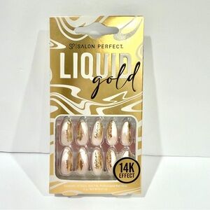 Salon Perfect Liquid Gold Press-On Nails Set w/ Glue - Almond Shape - 30 Nails